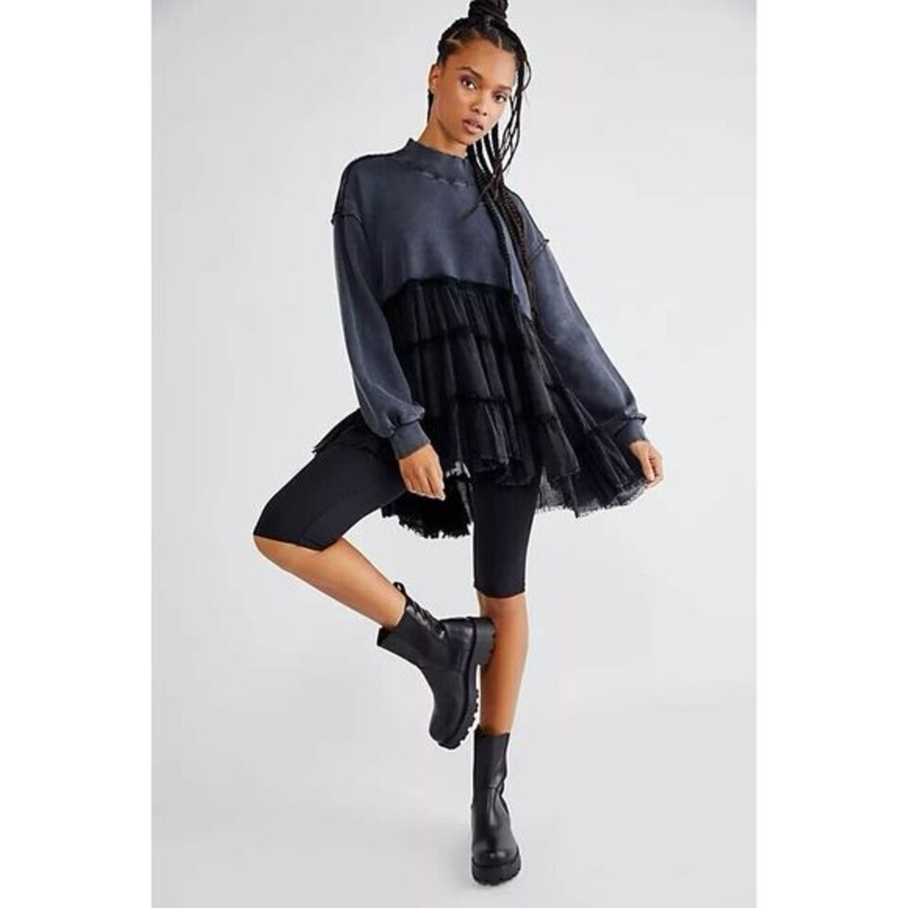 We The Free Black Ribbed Crewneck Sweatshirt